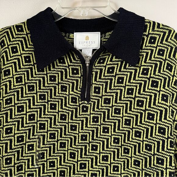 Vintage Express Tricot 90’s Quarter Zip Chevron Black Green Sweater NWT - Picture 3 of 15
